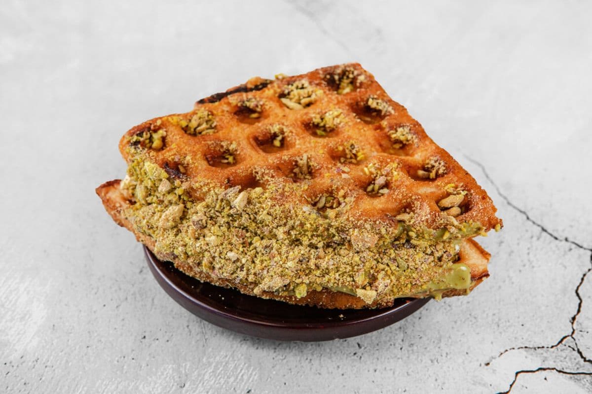 Roasted Pista Waffle Sandwich