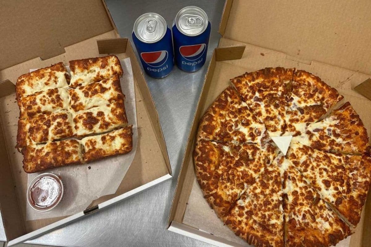 14" Large Five-Topping Pizza, Cheesy Bread or Garlic Bread (1 pc), and Two Cans (Any)