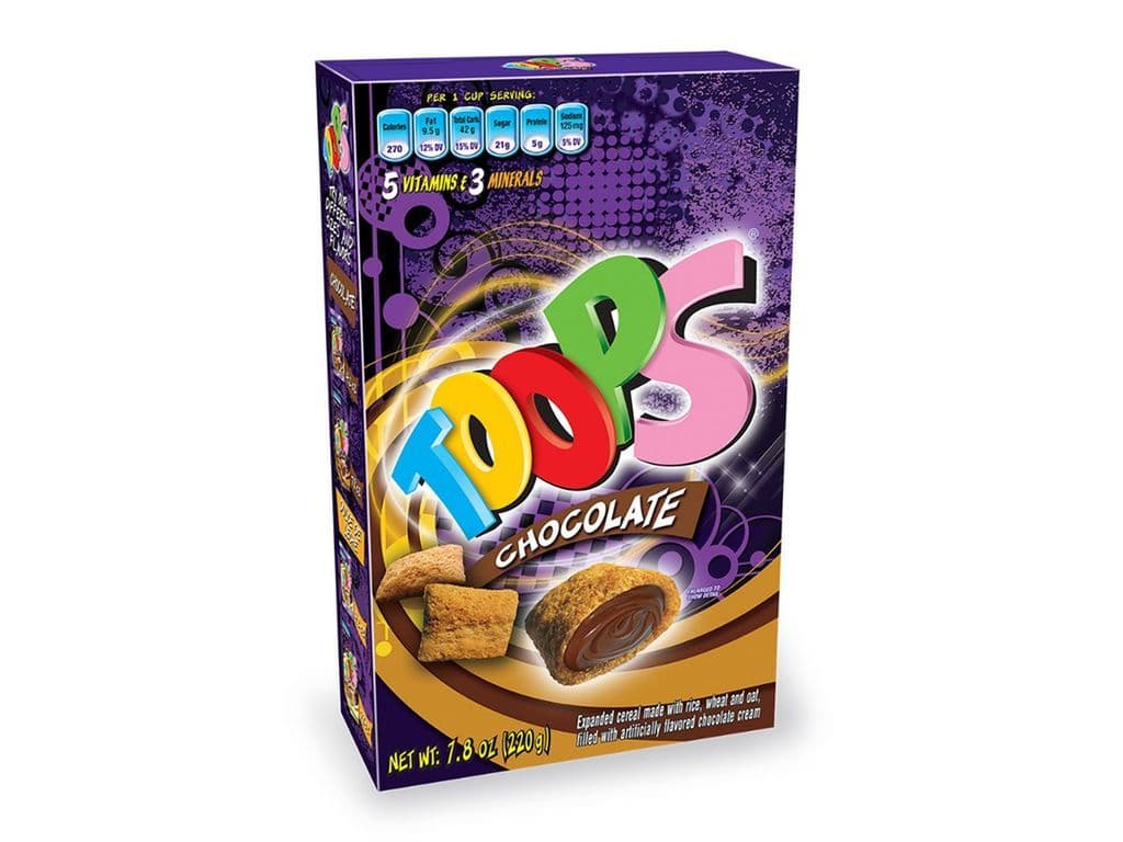 Toops Chocolate Cream Filled Colombian Cereal 220g Wheat and Oat Snack