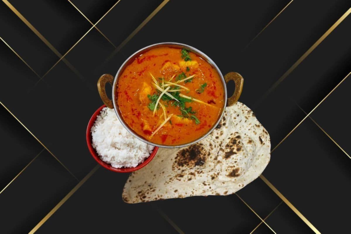 Fish Curry, Rice, and Naan