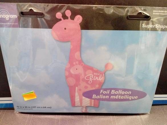 42x25" Pink Giraffe Foil Balloon - Its a Baby Girl ( Giraffe Shape)