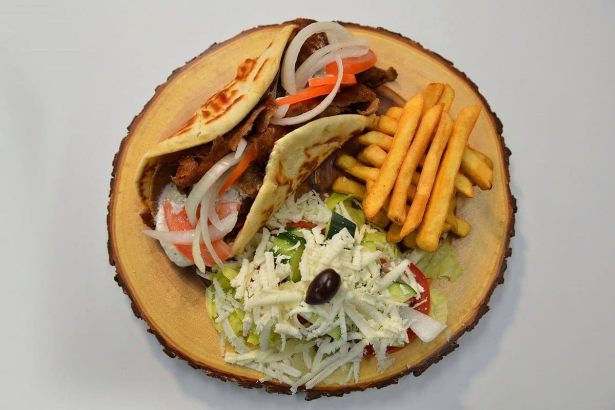 Pita and Salad with Fries or Onion Rings and Pop