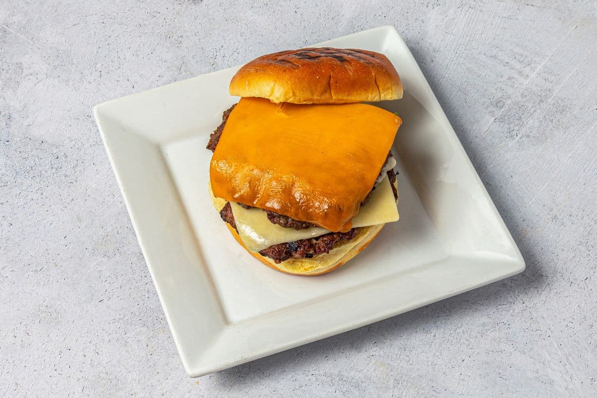 Happy double cheeseburger