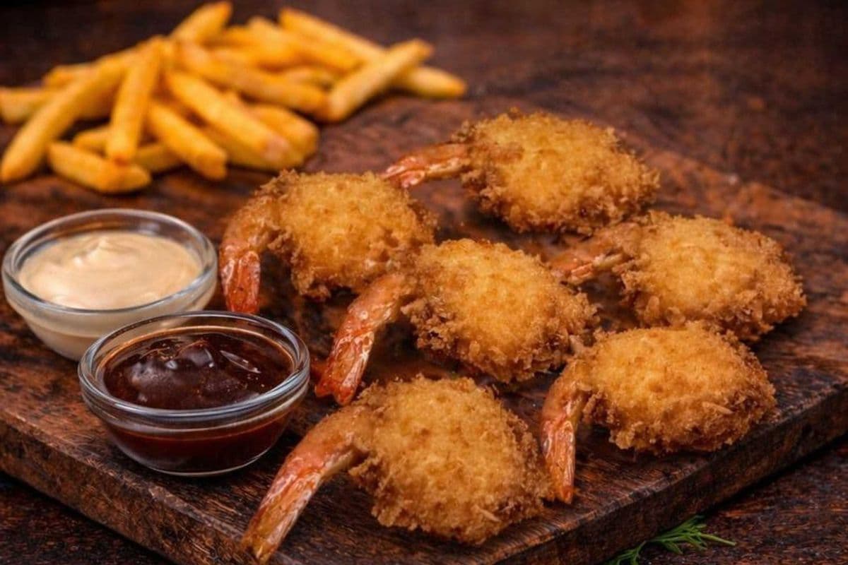 Crevettes panées avec frites / Fried shrimp and fries ( 6 Pieces ) (6 Pieces)