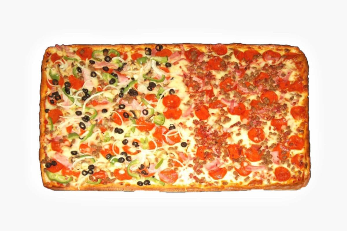 One Square Pizza (Three Toppings) and Two Dips