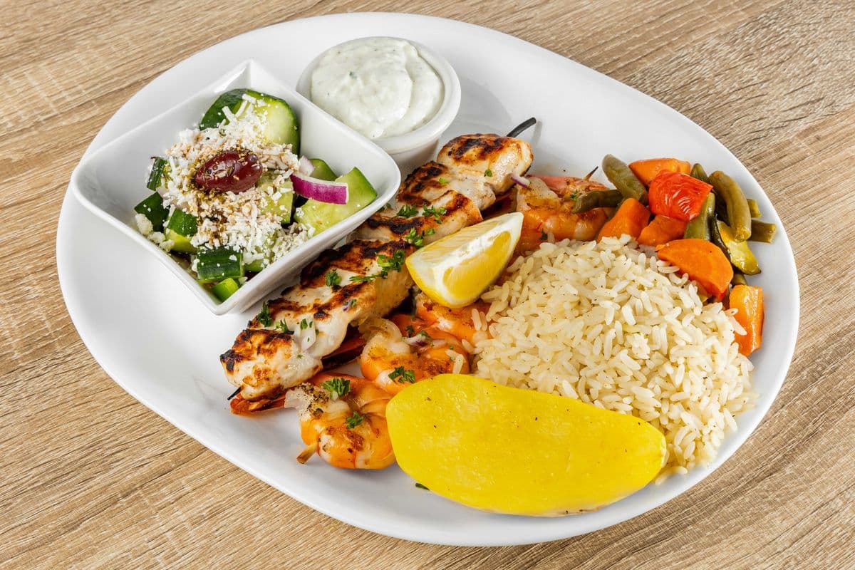 Chicken and Prawn Souvlakia