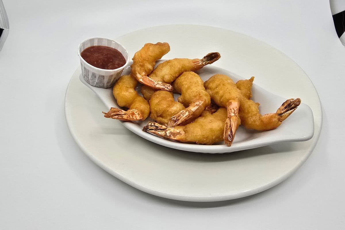 Black Tiger Shrimp (8 pcs) and Onion Rings