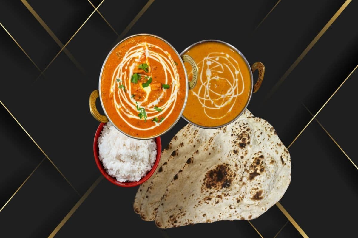 Malai Kofta, Shahi Paneer, Rice, and Three Pieces of Naan