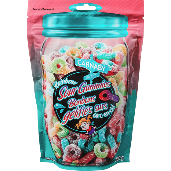 Carnaby Bonbons Gélifiés Surs Arc-en-Ciel 300g/ Carnaby Raibow Sour Gummies 300g