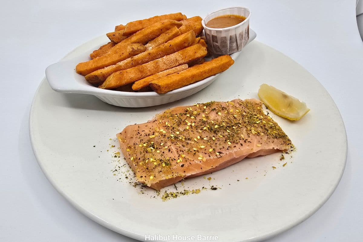 Grilled Atlantic Salmon with Sweet Potato Fries