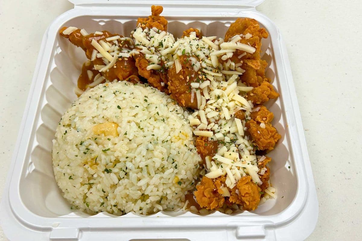 Garlic Butter Fried Rice & Curry Cheese Fried Chicken