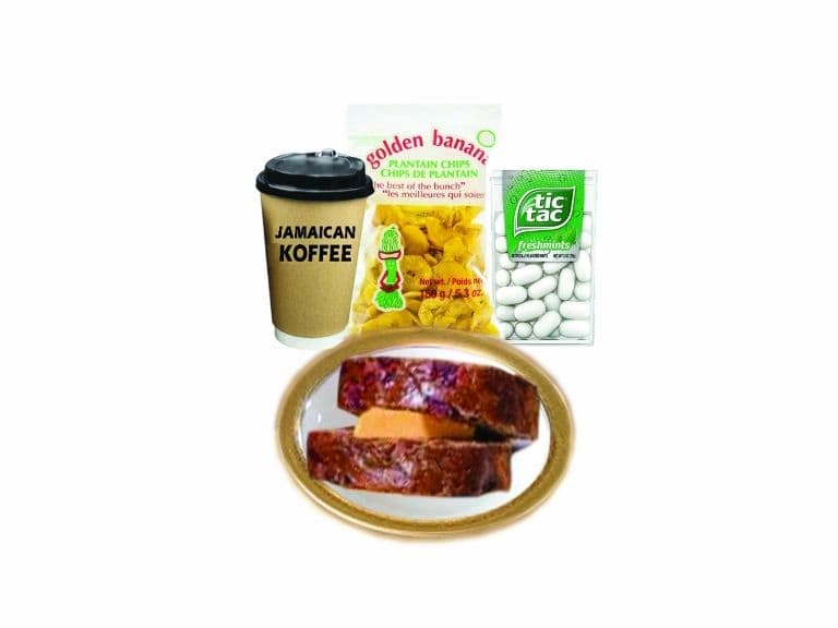 One Jamaican Bun and Cheese - Banana Chips - Tic Tac And Coffee