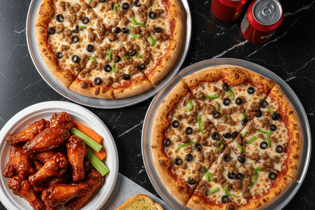 Double Pizzas and Wings Combo Seven