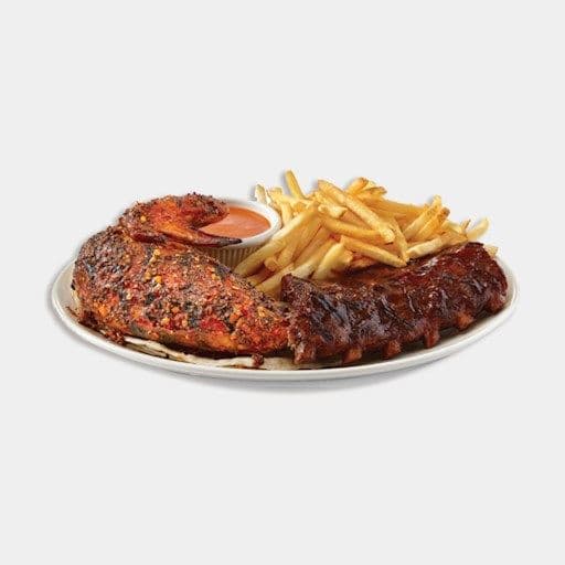 Combo quart de poulet poitrine portugais et demi-côtes levées / Quarter Portuguese Chicken Breast & Half Rack Ribs Combo