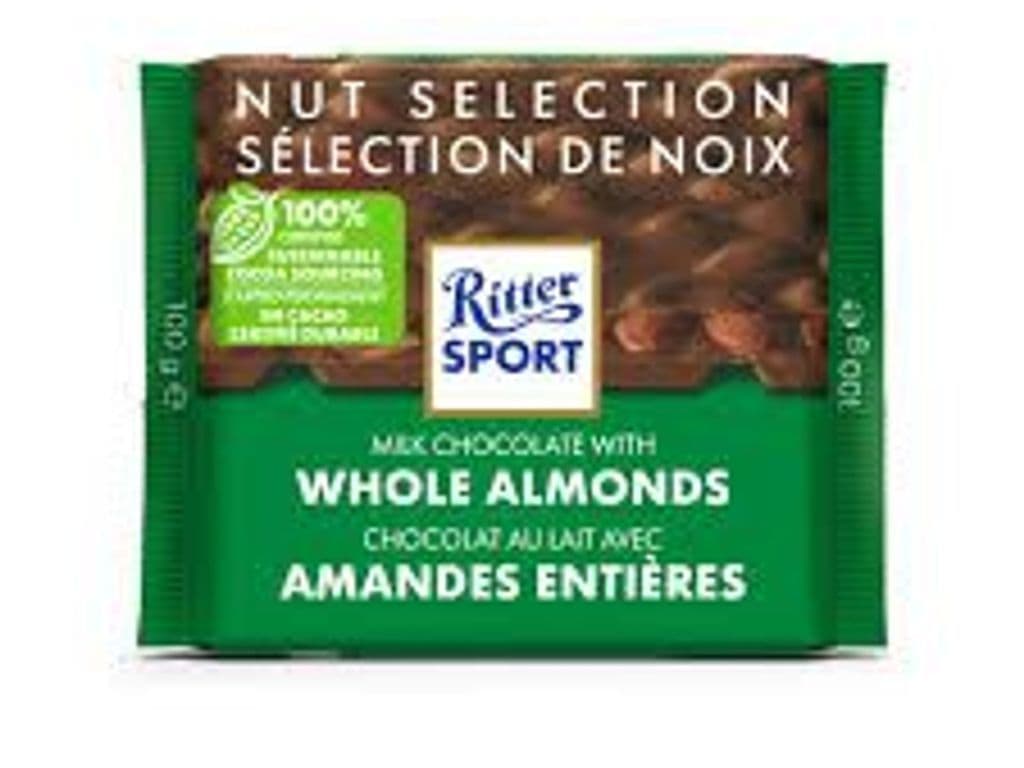 RITTER SPORT MILK CHOCOLATE WITH WHOLE ALMONDS 100G