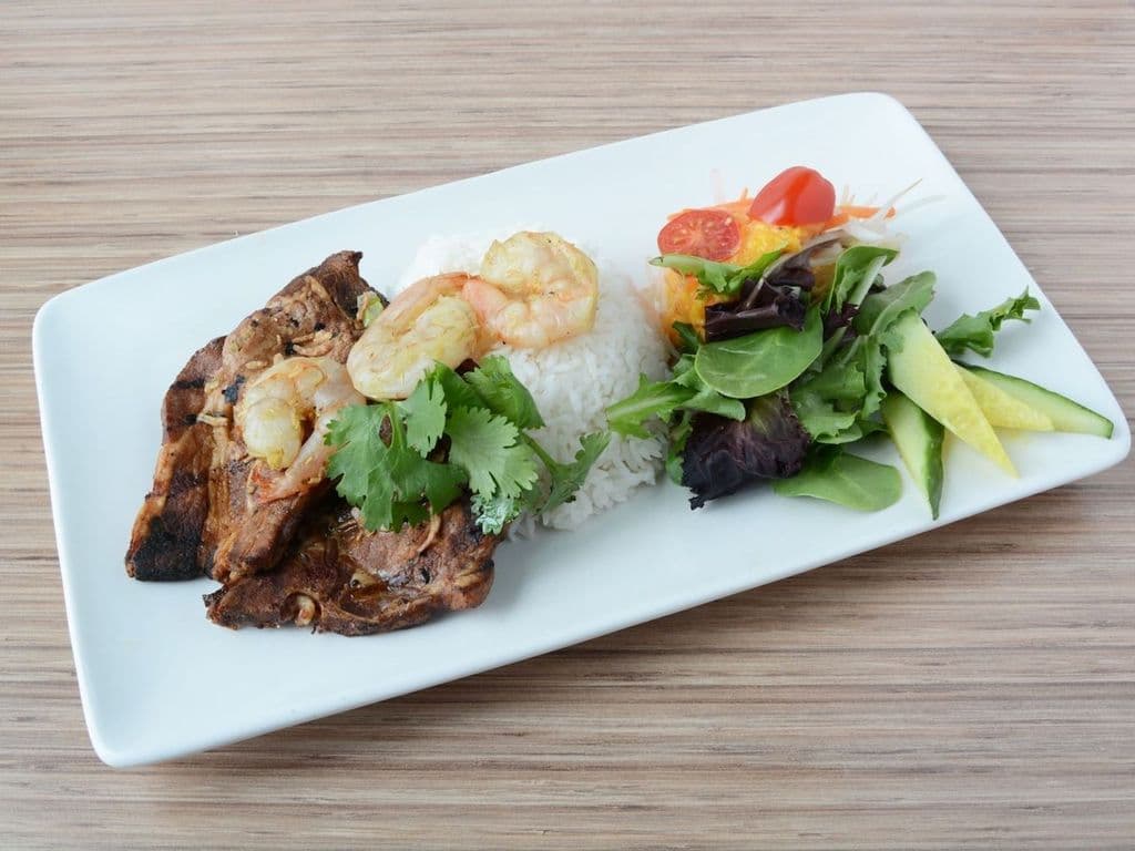 07. Vietnamese Surf & Turf ~ Pork Chop & Prawns with Rice & Salad 