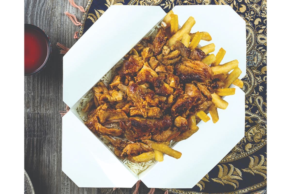 Express Box Mixed Chicken Shawarma on Rice and Fries