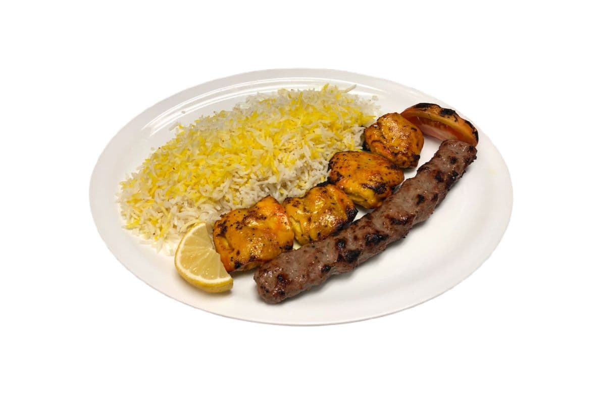 13. Chicken Tikka and Beef Shamie Kabab With Saffron Rice