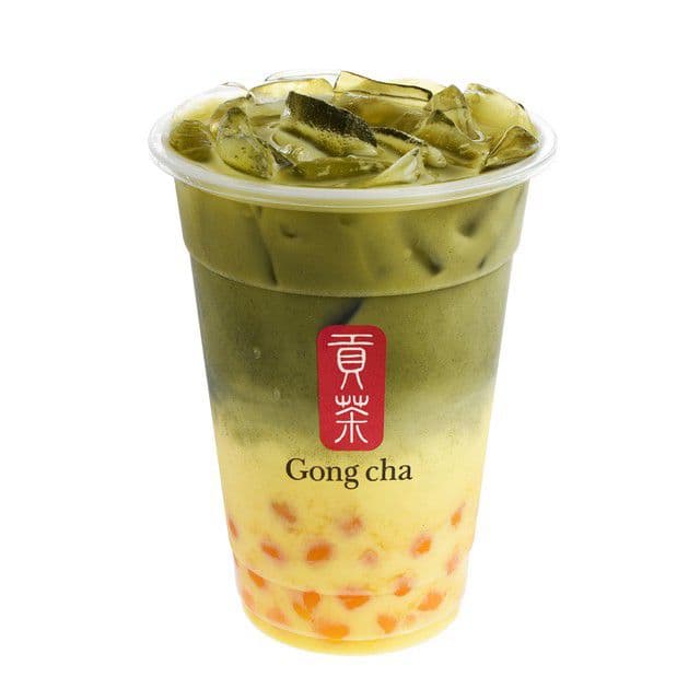 Matcha Mango Drink with Mango Kanten Jelly MATCHA ÀLA MANGUE AVEC GELEE DE KANTEN À LA MANGUE