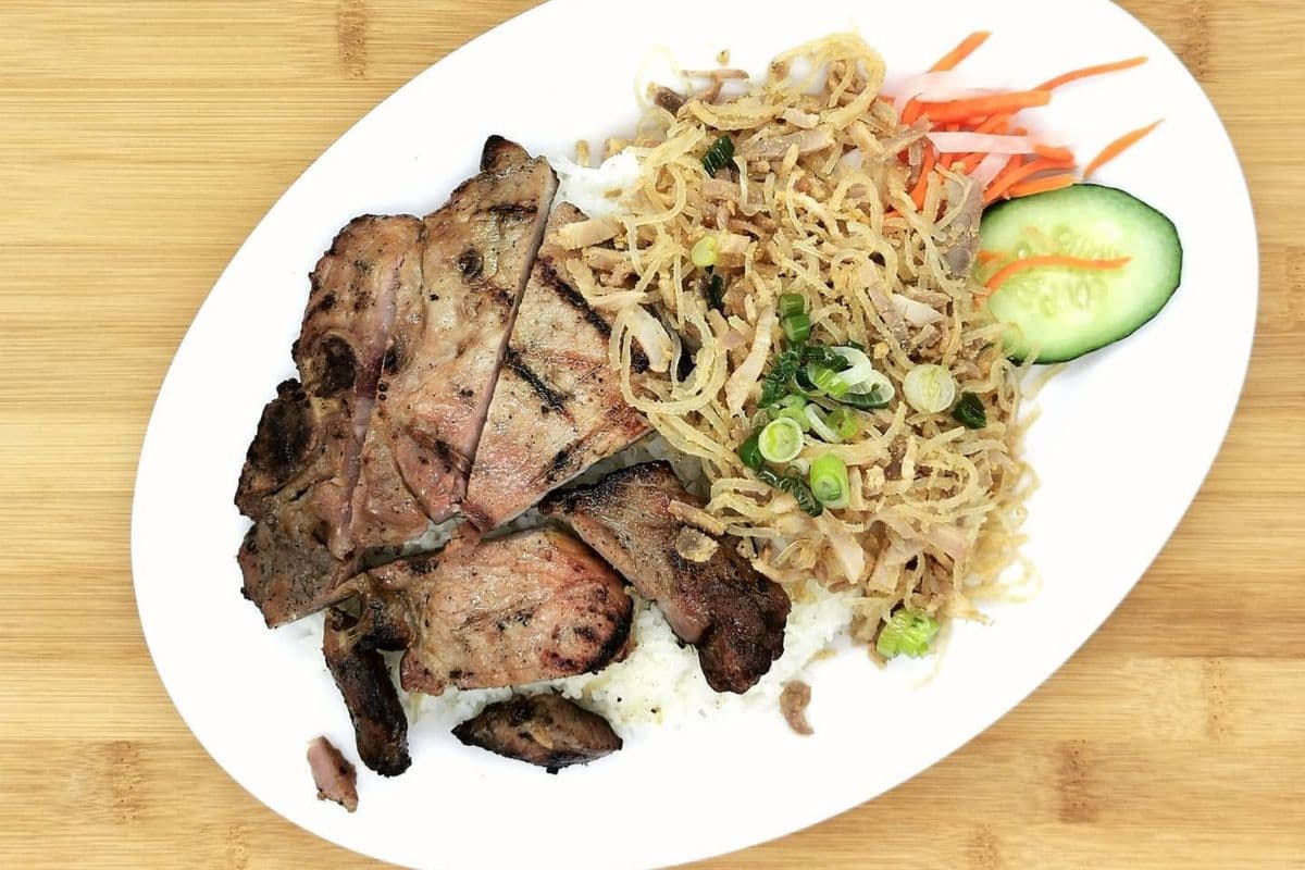 67. BBQ Pork Chop with Shredded Pork on Rice