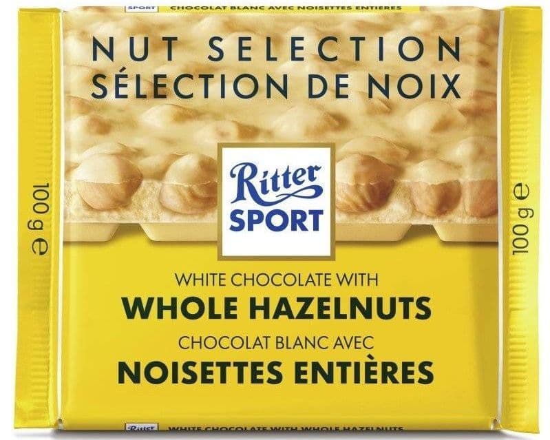 RITTER WHITE CHOCOLATE WITH WHOLE HAZELNUTS 100G