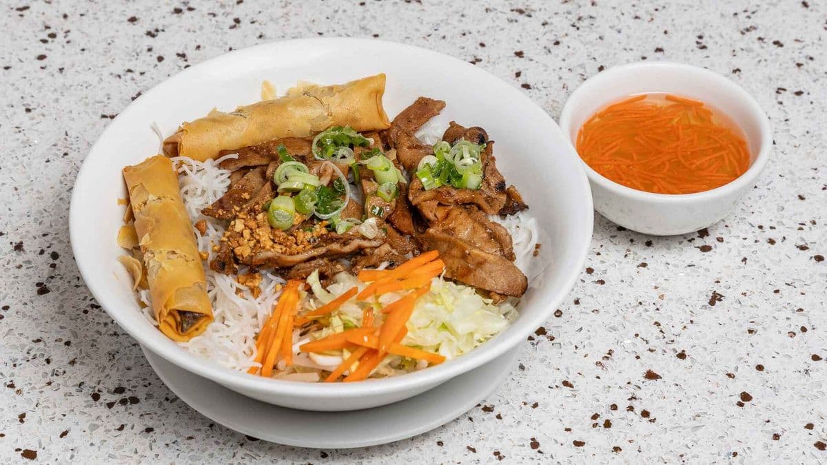 35. Charbroiled Pork & Spring Rolls On Vermicelli