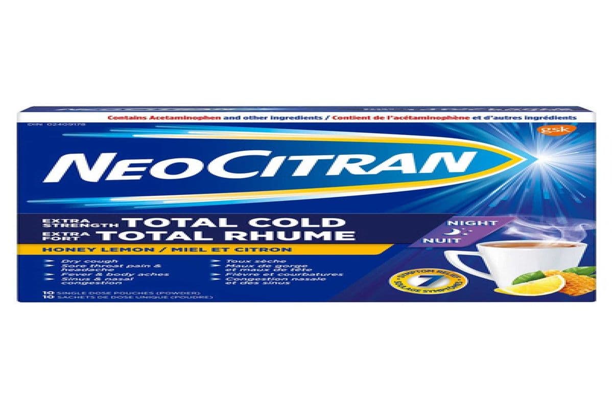 Neocitran Extra Strength Total Cold Honey Lemon Night time(10 pouches)