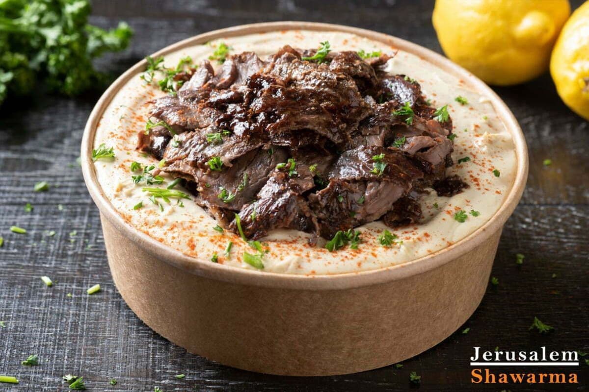 Hummus with Beef Shawarma Bowl