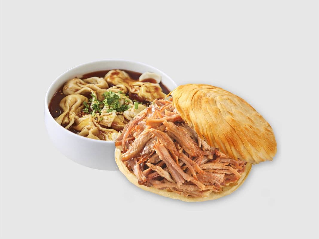 The Signature Pork + Chili Oil Wonton / 经典腊汁肉夹馍 + 红油馄饨