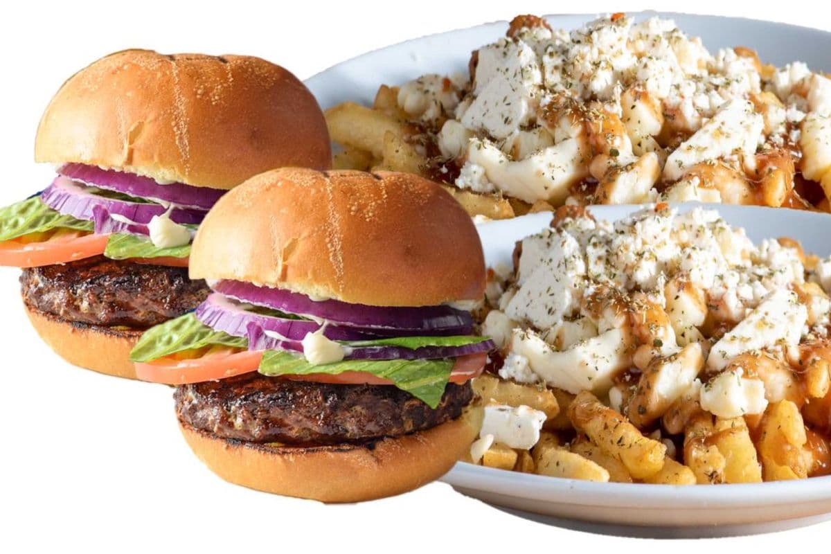 Two Classic Burgers and Two Zeus Poutines