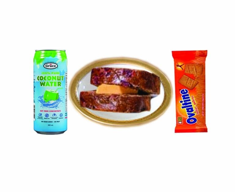 One Jamaican Bun and Cheese - Ovaltine Cookie And Coconut Water