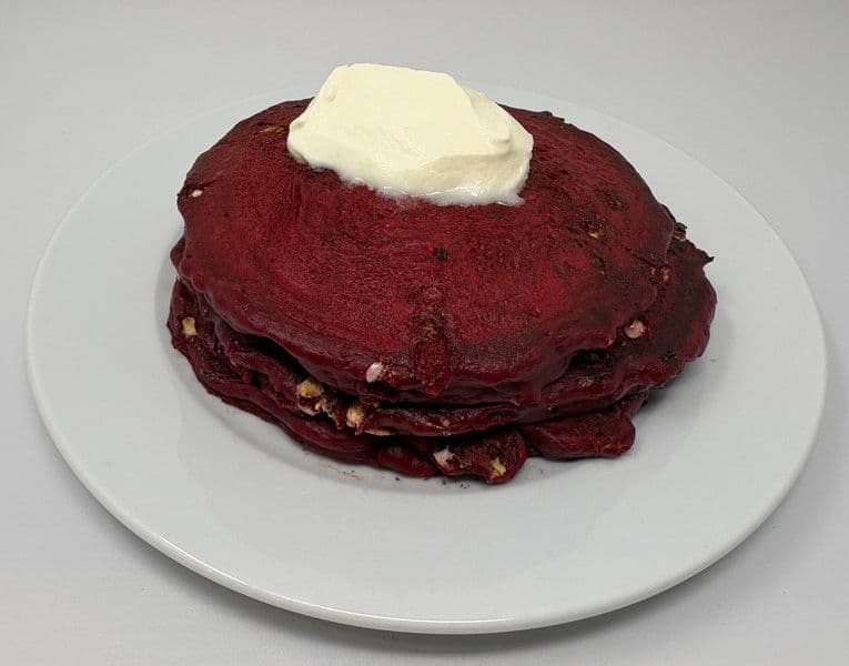 Red Velvet Pancakes with Meat
