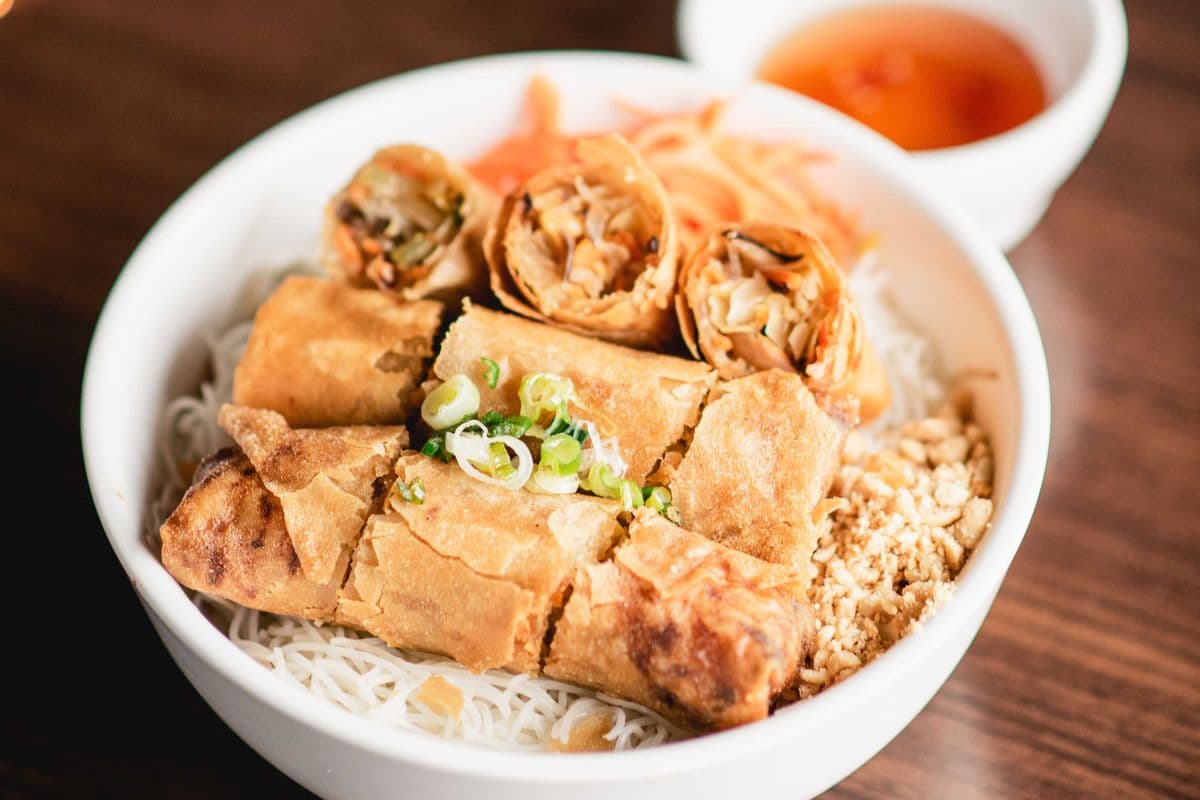 Vegetable Spring Rolls On Vermicelli