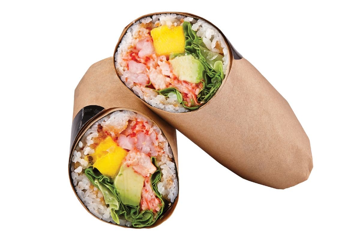 Sushi burrito aux crevettes épicées et à la mangue / Spicy Shrimp and Mango Burrito