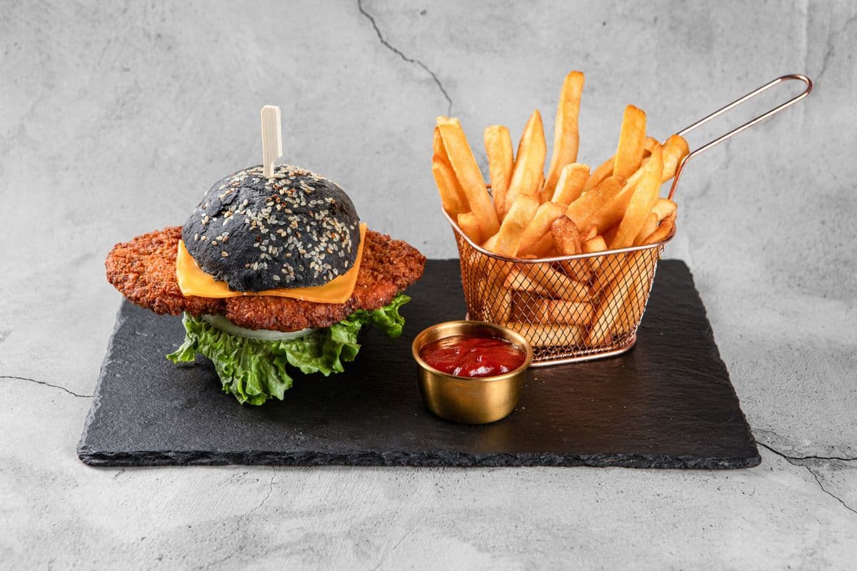 Ethereal Charcoal Fried Chicken Burger