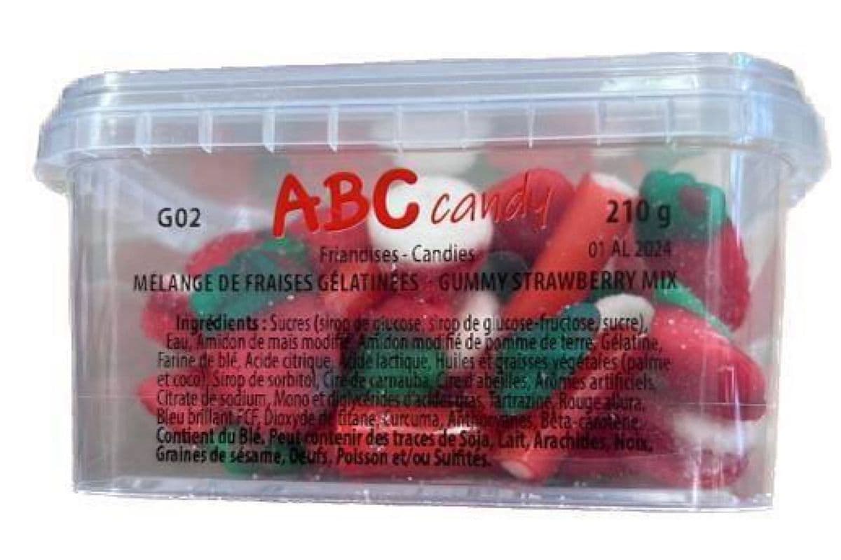 ABC Candy - Contenant - Mélange de Fraises Gélatinées / Container - Gummy Strawberry Mix