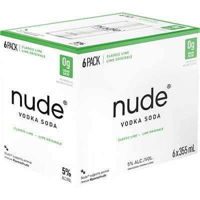 Nude Beverages Vodka Soda Classic Lime, 6 x 355 ml