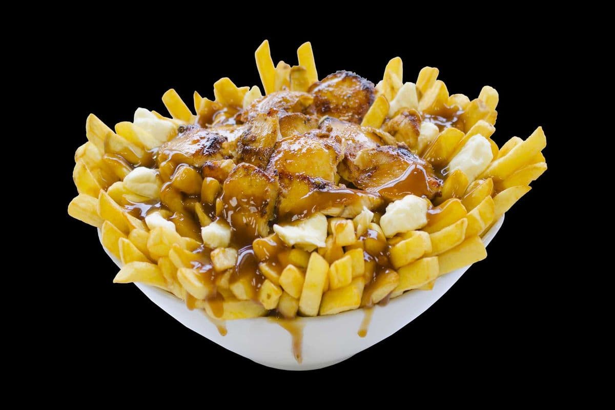 Poutine Topped with Chicken Shawarma - Large 8" round plate