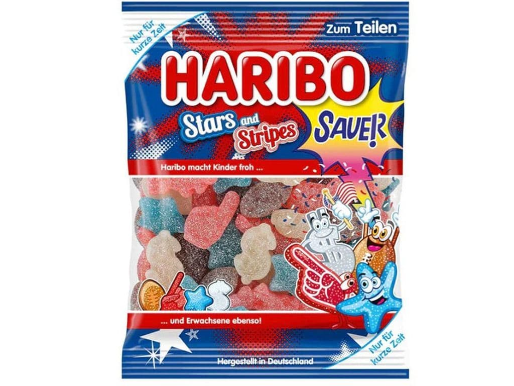 Haribo Stars and Stripes German Sour Gummies 175g Gummy Candy Bag