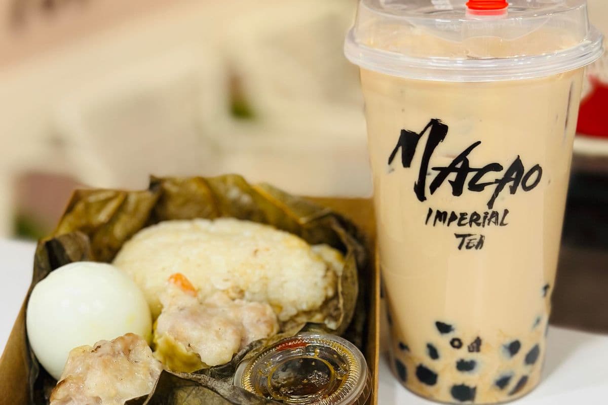 Lotus Sticky Rice on the go with Pearl Milk Tea