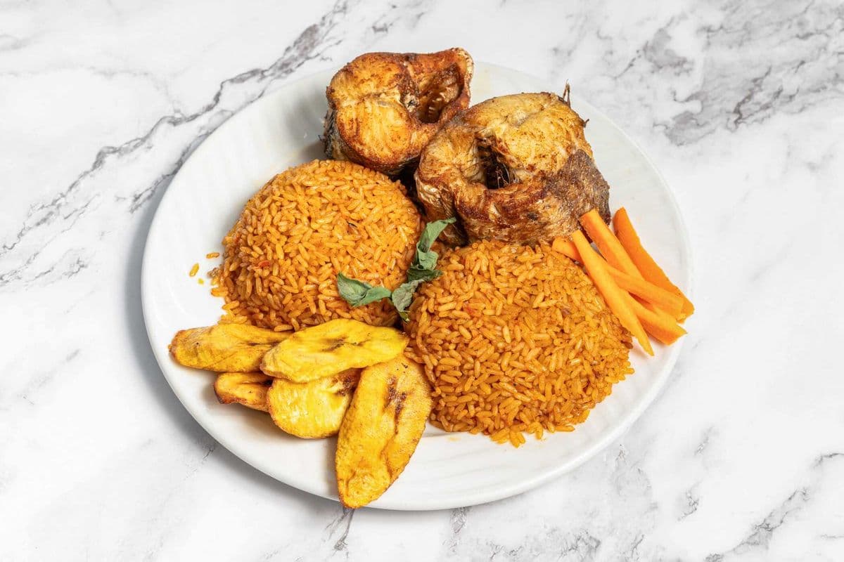 Jollof rice with 2 Whitening Fish