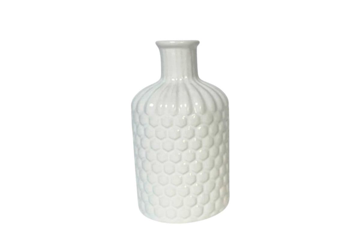 6.5"H White Honeycomb Vase