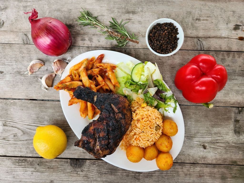 JERK Qtr Chicken Dinner ( BBQ, Halal)