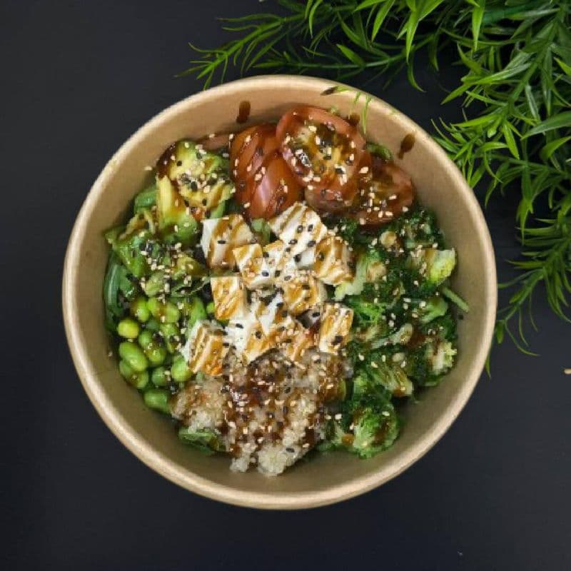 Healthy Bowl with Marinated Tofu, Avocado and Quinoa