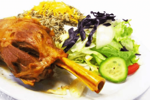 14. Lamb Shank with Rice and Salad