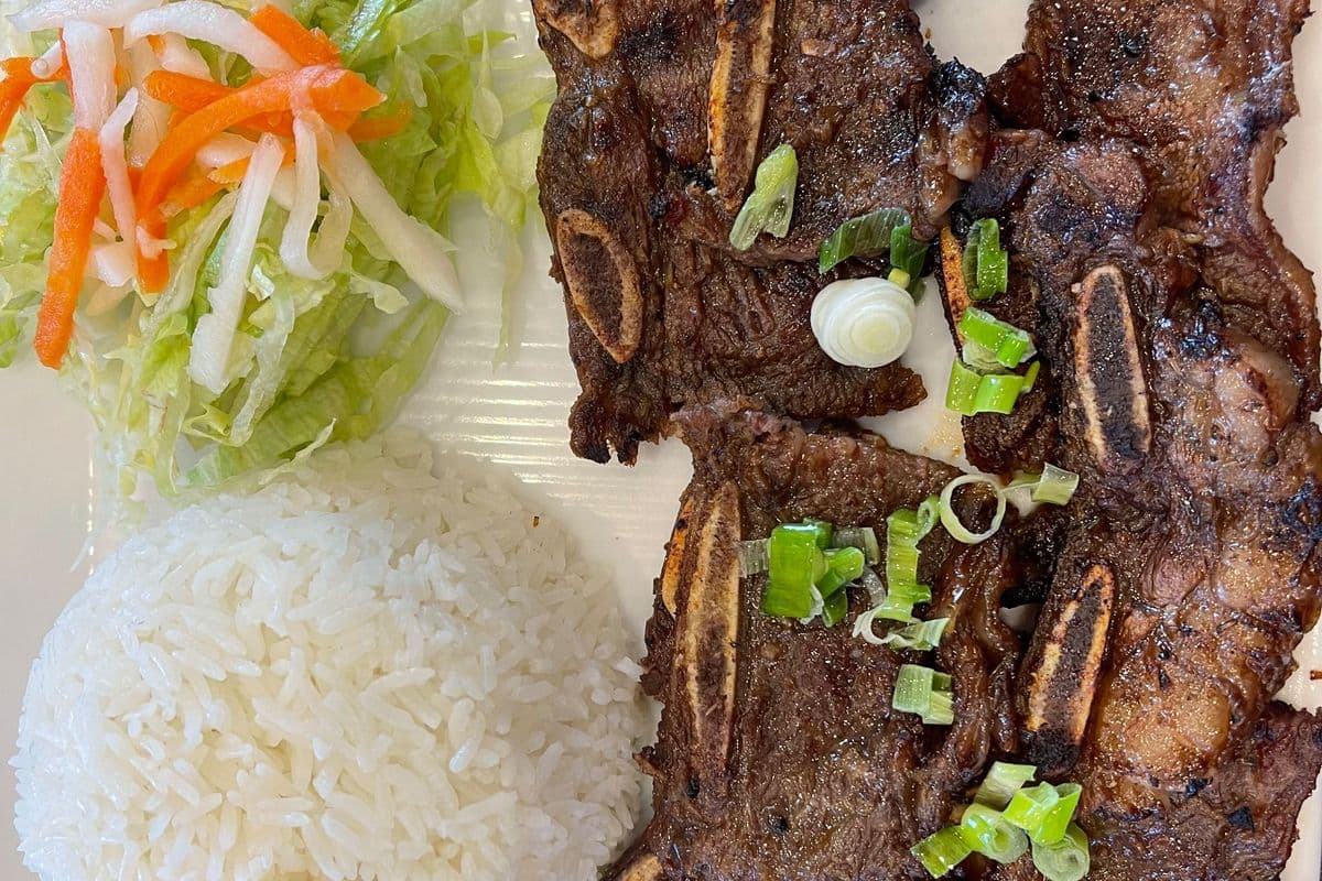 56. Grilled Lemongrass Beef Short Rib on Rice - Cơm Sườn Bò Nướng Sả