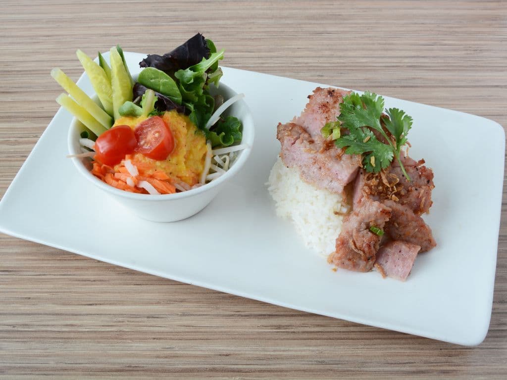 62. Garlic Pork Patty with Rice & Salad