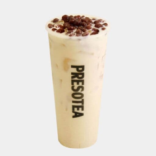 Japanese Genmaicha Milk Tea with Red Bean / Thé au lait Genmaicha avec fèves rouges