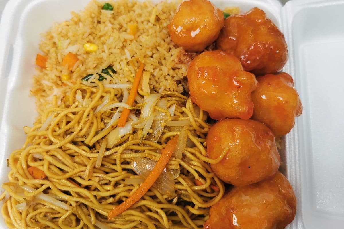 2. Chow Mein, Fried Rice, Sweet, and Sour Chicken Balls