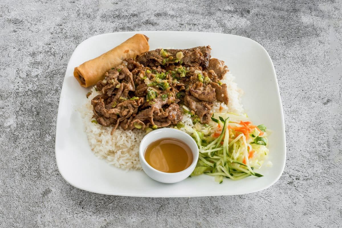 43. Rice with Grilled Pork, Beef, and Spring Roll
